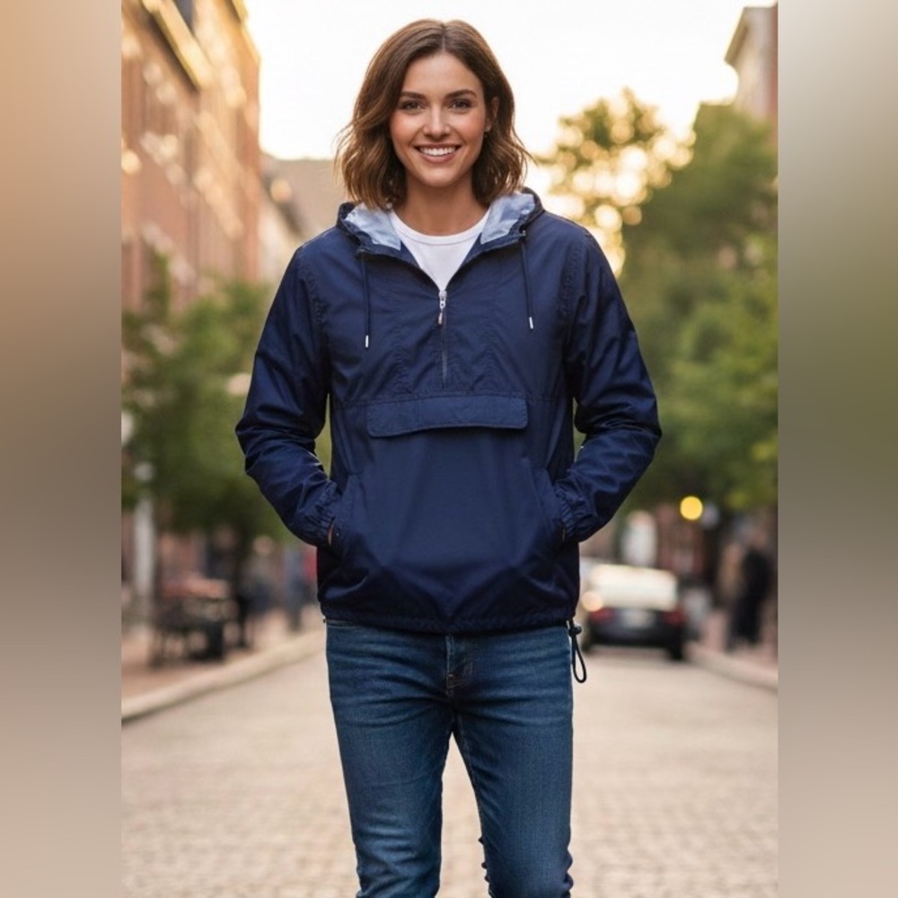 Tommy Hilfiger Classic Navy Blue Hooded Windbreaker Anorak Jacket Size S/P